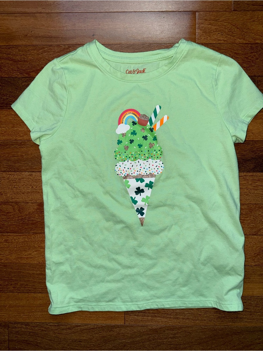 Cat & Jack Girls' Light Green Shamrock Ice Cream Graphic Tee
